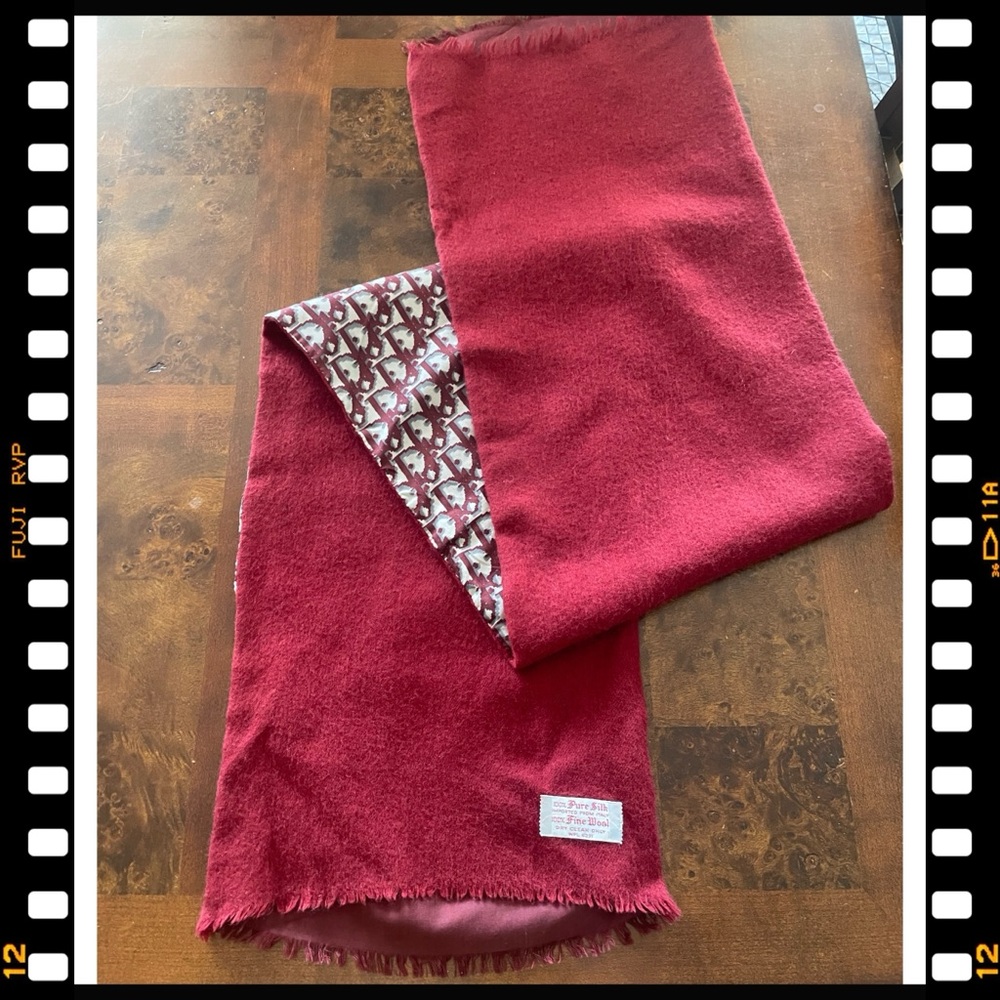 Christian Dior cranberry wine silk wool, digital logo Scarf